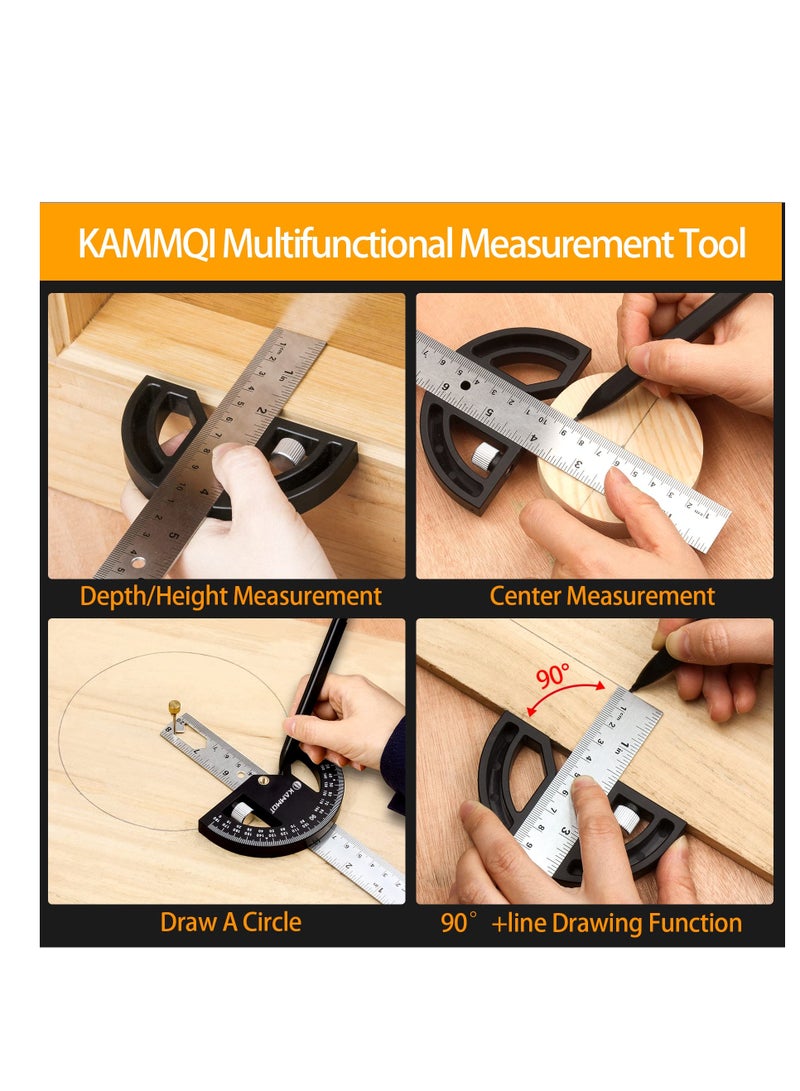 Protractor Angle Finder, Protractor for Woodworking, 8-Inch Adjustable Stainless Steel Angle Ruler, Angle Measuring Tool with 0-180 Degrees, for Woodworking, Metalworking, Construction