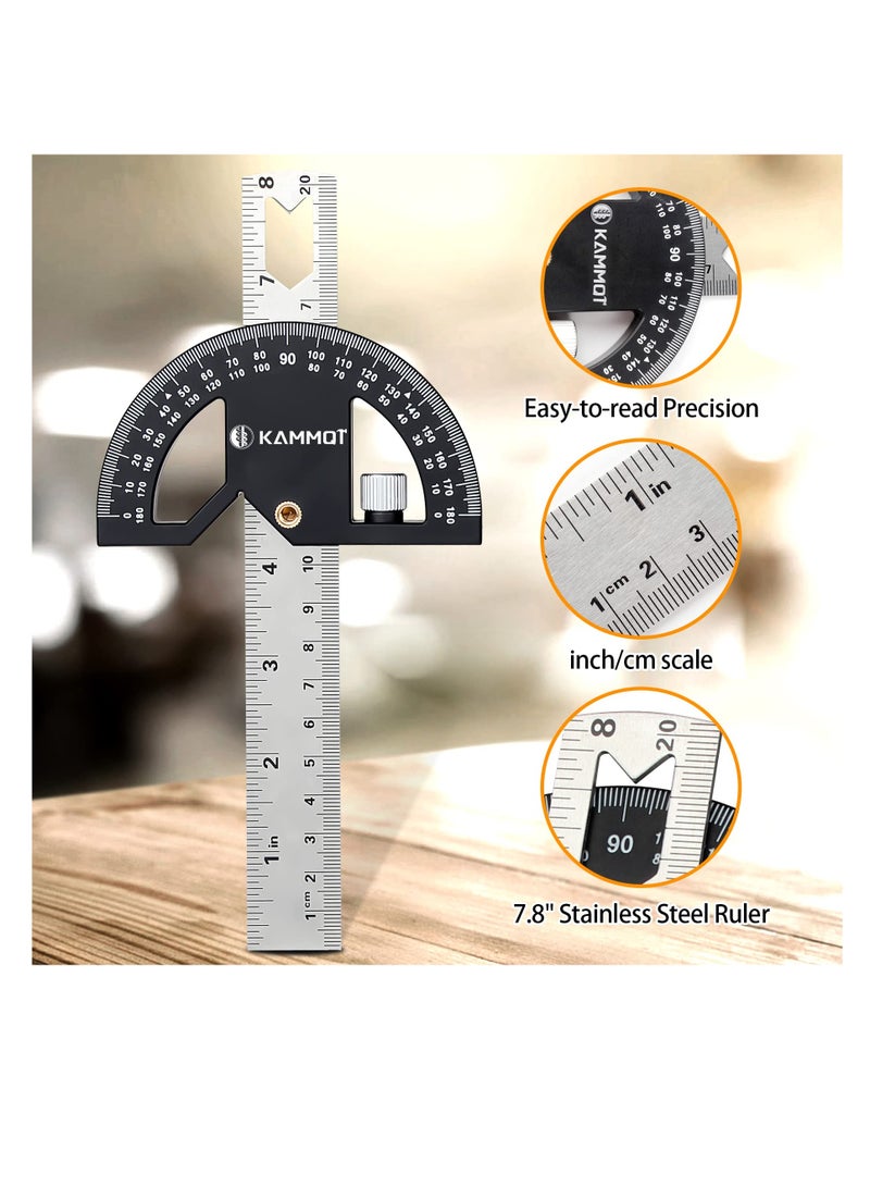 Protractor Angle Finder, Protractor for Woodworking, 8-Inch Adjustable Stainless Steel Angle Ruler, Angle Measuring Tool with 0-180 Degrees, for Woodworking, Metalworking, Construction