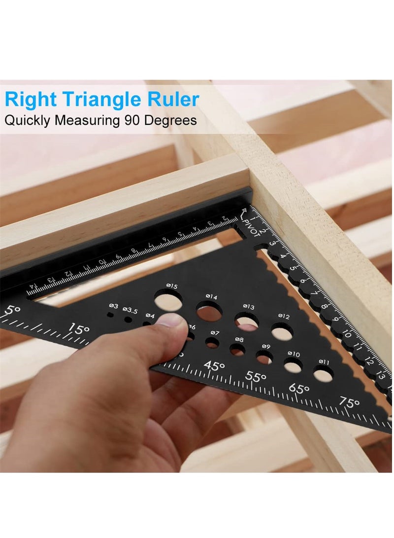 Triangle Ruler, High Precision Aluminum Alloy Triangle Ruler, Triangle Ruler Protractor, Aluminum Carpenters Roofing Square, Metric Woodwork Square, Layout Measuring Tool for Carpenter