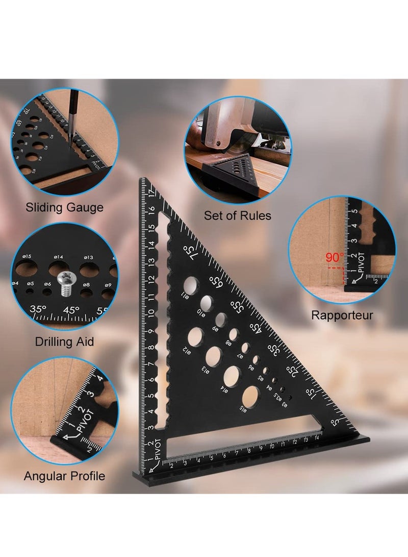 Triangle Ruler, High Precision Aluminum Alloy Triangle Ruler, Triangle Ruler Protractor, Aluminum Carpenters Roofing Square, Metric Woodwork Square, Layout Measuring Tool for Carpenter