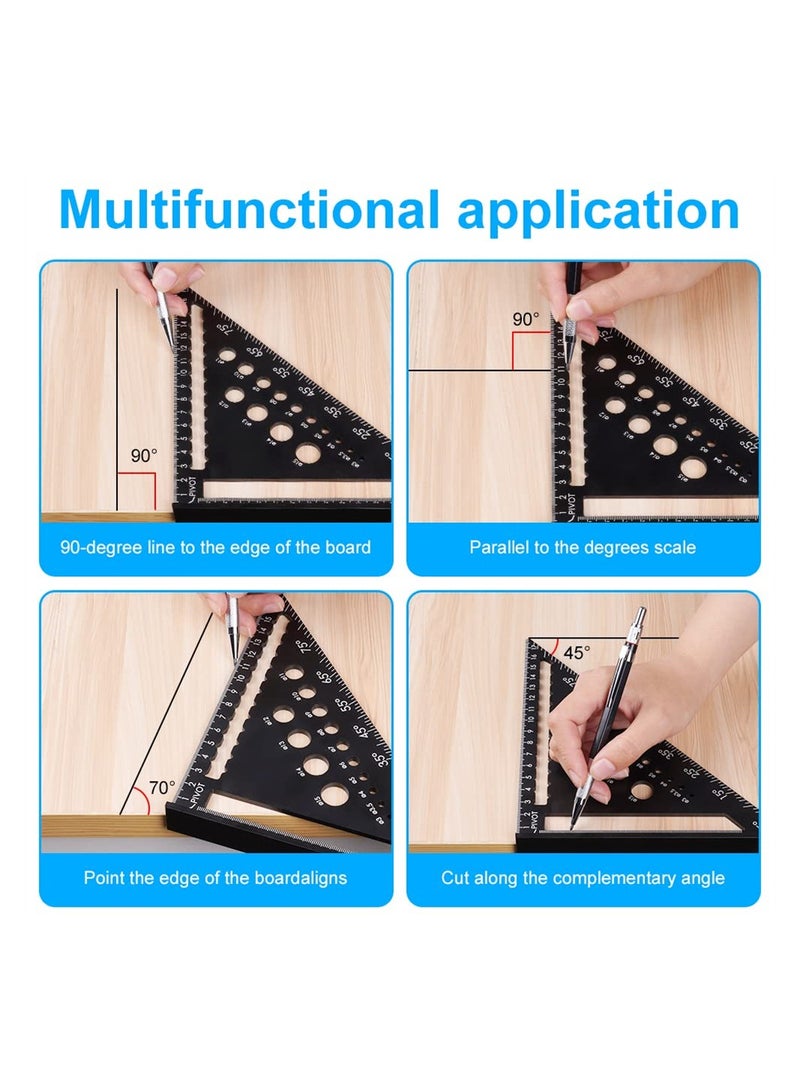 Triangle Ruler, High Precision Aluminum Alloy Triangle Ruler, Triangle Ruler Protractor, Aluminum Carpenters Roofing Square, Metric Woodwork Square, Layout Measuring Tool for Carpenter