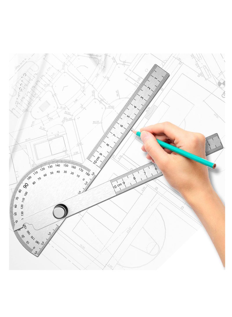 Stainless Steel Protractor, 180 Degrees Two Arm Ruler Adjustable Angle Protractor Woodworking Ruler Craftsman Angle Measure Tool