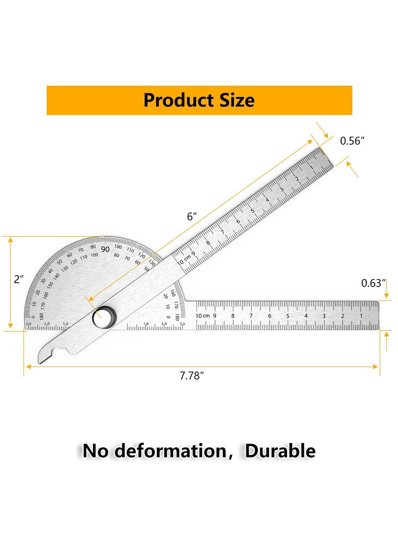 Stainless Steel Protractor, 180 Degrees Two Arm Ruler Adjustable Angle Protractor Woodworking Ruler Craftsman Angle Measure Tool