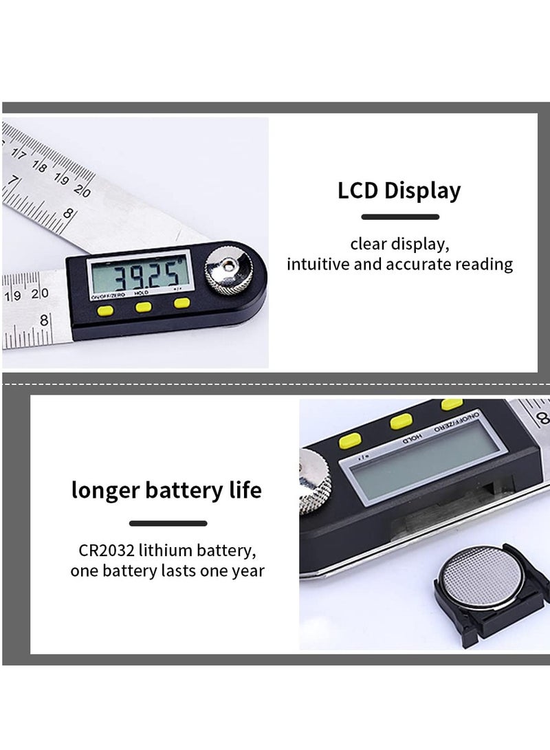 Digital Angle Finder Ruler Protractor, 8inch/200mm Length, LCD Display, Stainless Steel Woodworking Angle Detector, Hold/Rev, Mm/Inch for Construction