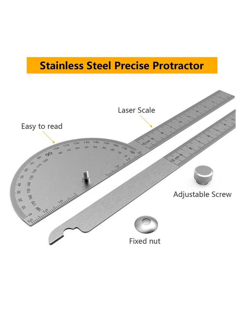 Stainless Steel Protractor, 180 Degrees Two Arm Ruler Adjustable Angle Protractor Woodworking Ruler Craftsman Angle Measure Tool