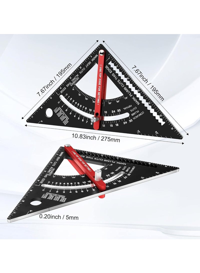 7 Inch Carpenter Square Set - Adjustable Aluminium Combination Square, Woodworking Framing Tool - Metal Carpentry Triangle Ruler for Accurate Layout