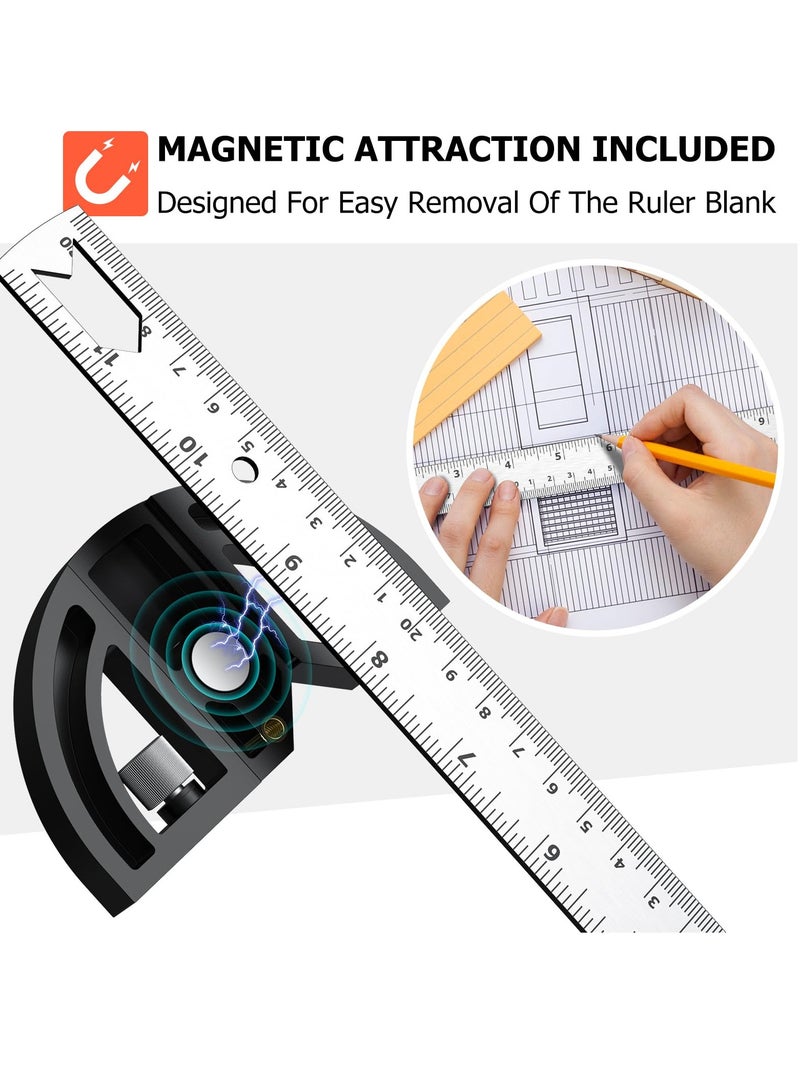 Woodworking Scribing Angle Ruler, 300mm Angle Protractor Stainless Steel Marking Ruler, Precision Engineer Woodworking Rule for Length Measurement, DIY, Line Marking, Circle Drawing