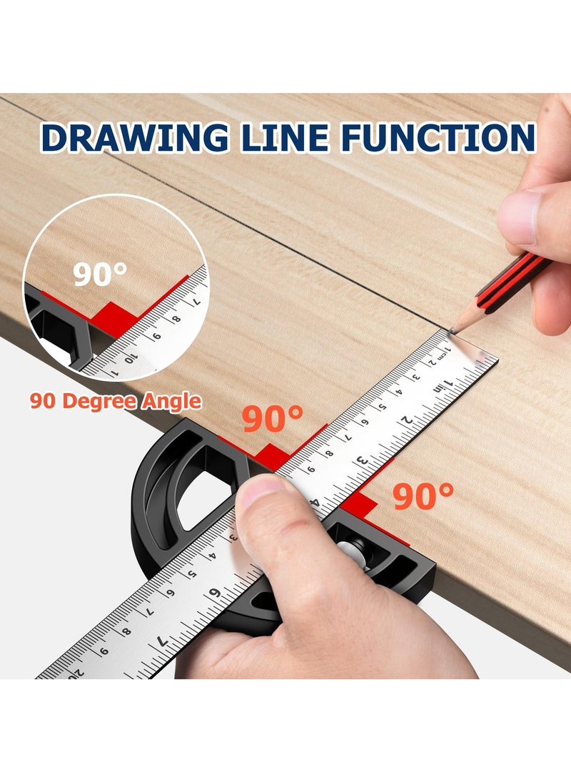 Woodworking Scribing Angle Ruler, 300mm Angle Protractor Stainless Steel Marking Ruler, Precision Engineer Woodworking Rule for Length Measurement, DIY, Line Marking, Circle Drawing