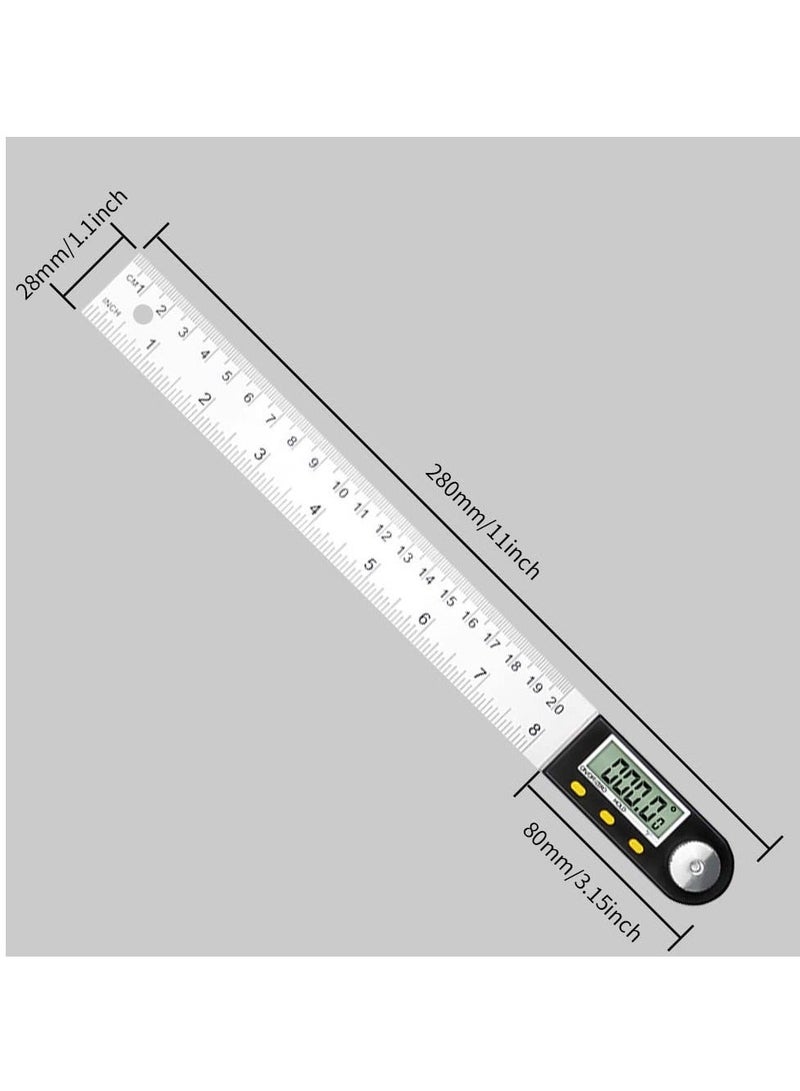 Digital Angle Finder Ruler Protractor, 8inch/200mm Length, LCD Display, Stainless Steel Woodworking Angle Detector, Hold/Rev, Mm/Inch for Construction