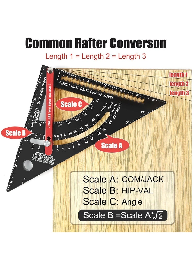 7 Inch Carpenter Square Set - Adjustable Aluminium Combination Square, Woodworking Framing Tool - Metal Carpentry Triangle Ruler for Accurate Layout