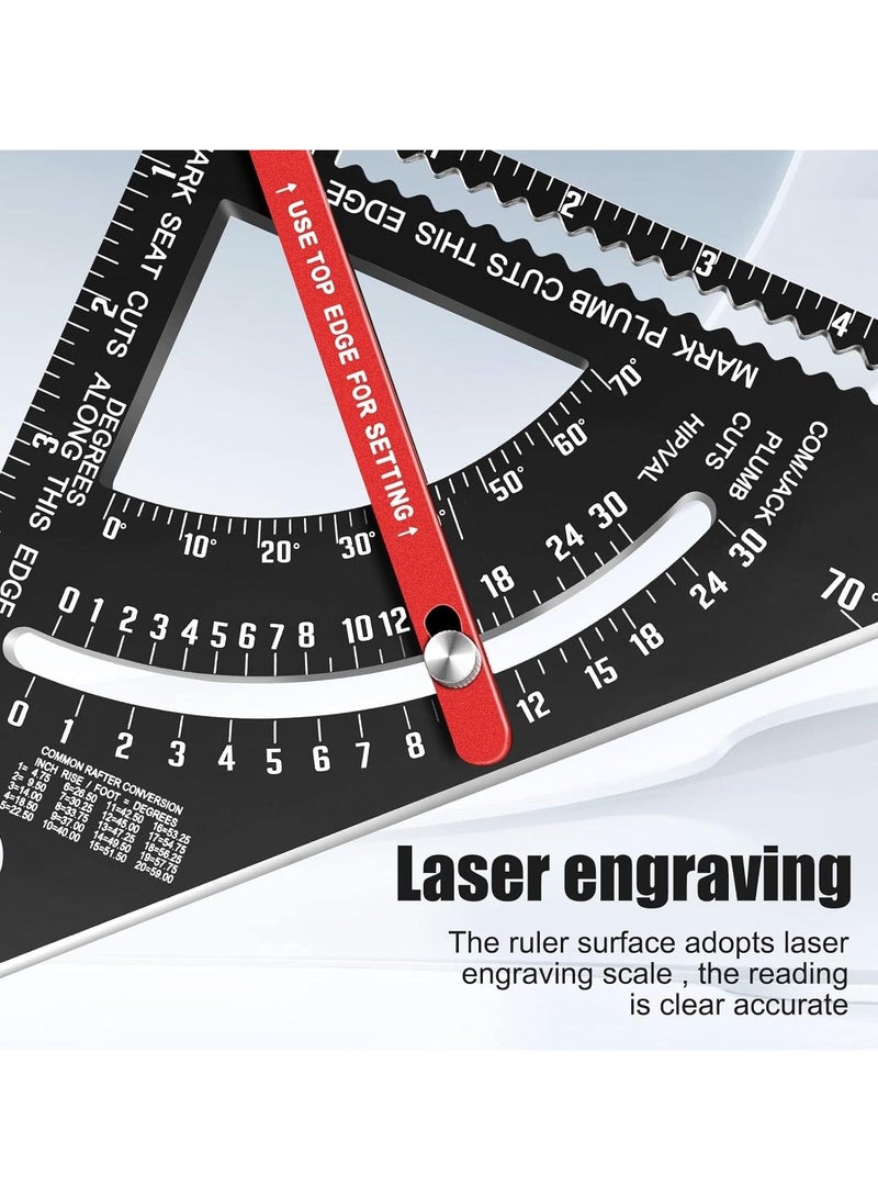 7 Inch Carpenter Square Set - Adjustable Aluminium Combination Square, Woodworking Framing Tool - Metal Carpentry Triangle Ruler for Accurate Layout