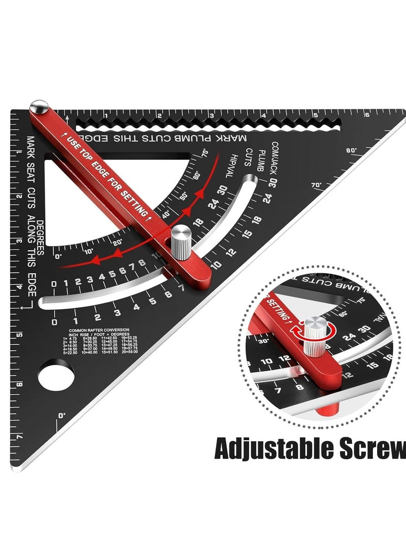 7 Inch Carpenter Square Set - Adjustable Aluminium Combination Square, Woodworking Framing Tool - Metal Carpentry Triangle Ruler for Accurate Layout