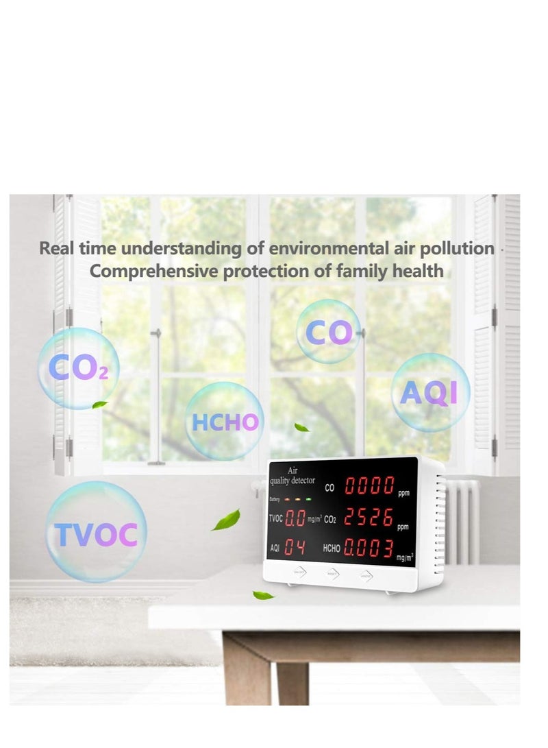 Air Quality Monitor, Multifunctional Air Gas Detector, Professional Tester for CO2 Formaldehyde(HCHO) TVOC/AQI, Real Time Data&Mean Value Recording, for Home School Office Car