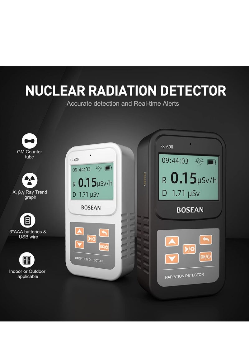 Geiger Counter Nuclear Radiation Detector Dosage Alarm Professional High Accuracy Radioactive Meter Beta Gamma X-ray Data Tester Marble Dosimeter (Black)