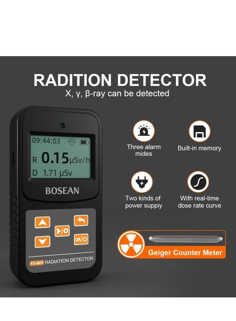 Geiger Counter Nuclear Radiation Detector Dosage Alarm Professional High Accuracy Radioactive Meter Beta Gamma X-ray Data Tester Marble Dosimeter (Black)