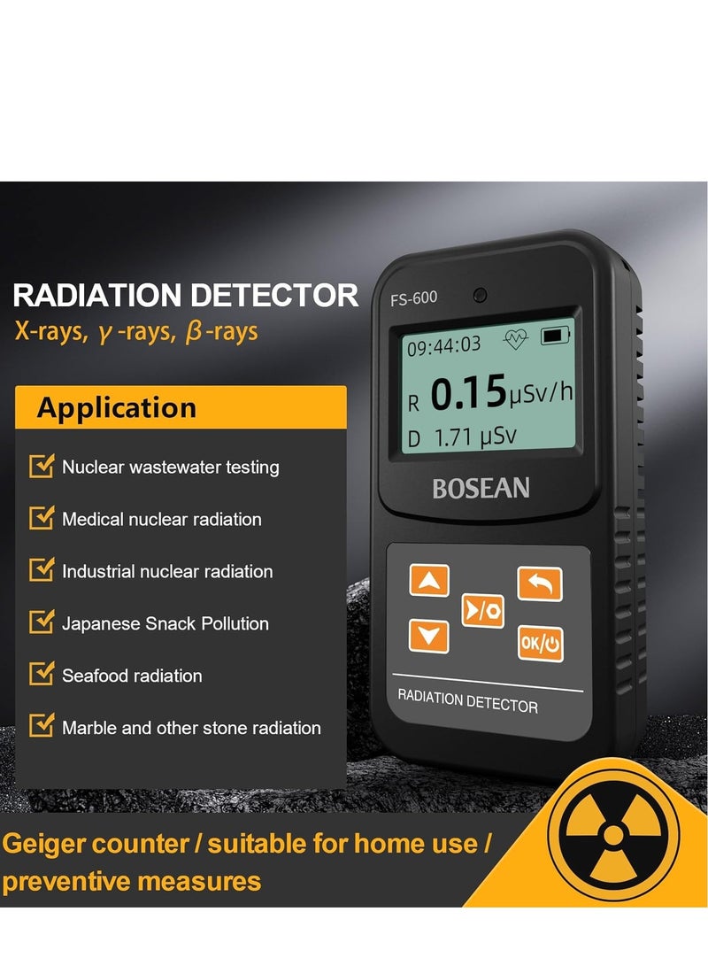 Geiger Counter Nuclear Radiation Detector Dosage Alarm Professional High Accuracy Radioactive Meter Beta Gamma X-ray Data Tester Marble Dosimeter (Black)