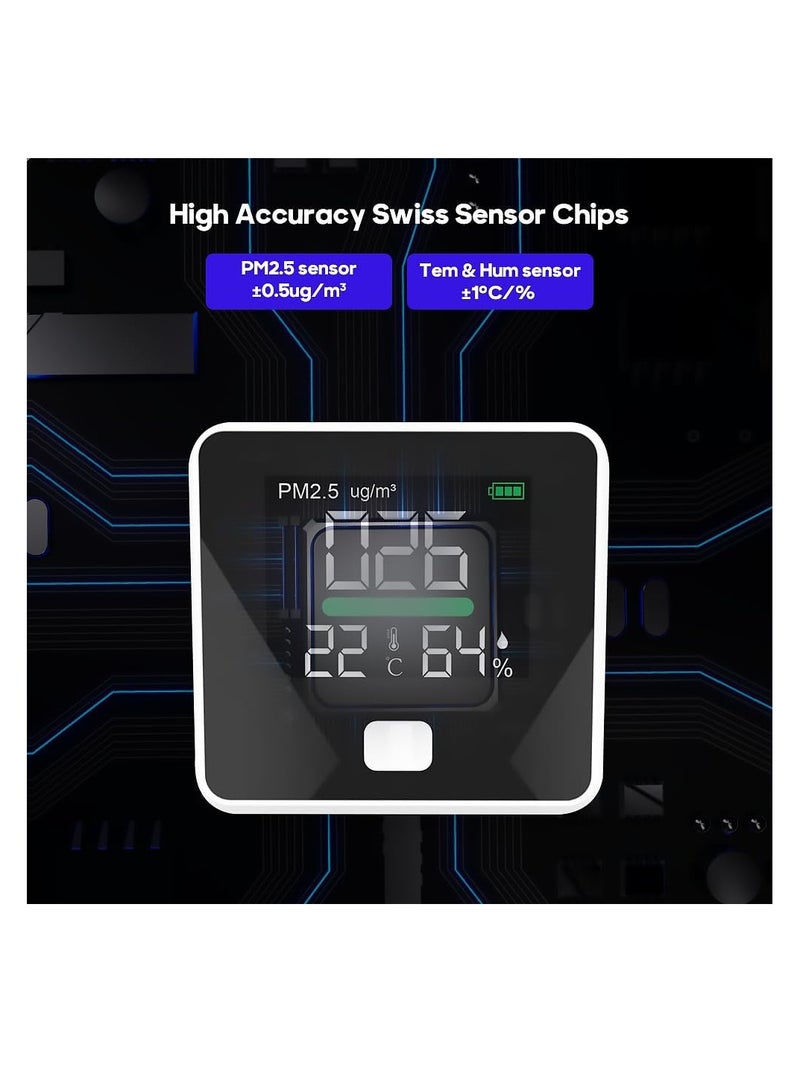 PM2.5 Air Quality Monitor, Indoor Air Quality Monitor Tester, Indoor Air Pollution Meter, PM2.5 Sensor Detector, Temperature and Humidity, PM2.5 Real-Time LED Display