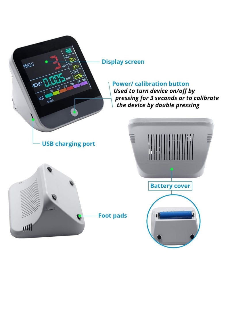 Air Quality Monitor, 9-in-1 Professional Air Quality Monitor PM2.5/PM10/CO2, Portable Temperature, Formaldehyde Detector, Humidity TVOC,Time Display Air Quality Tester, Confined Space Clean