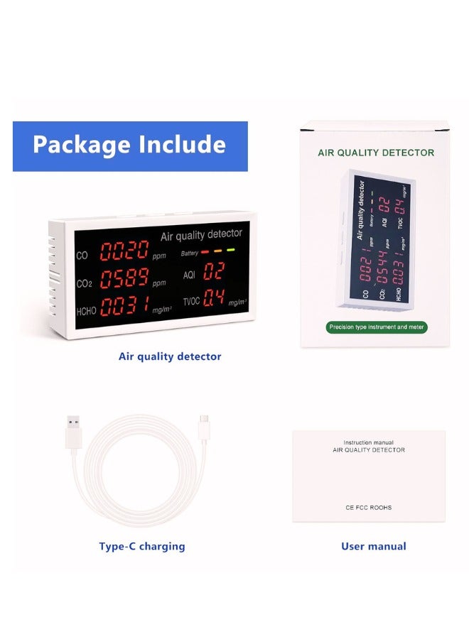 5in1 Air Quality Tester, CO2, AQI, HCHO, and TVOC Detector, Portable Indoor Air Quality Meter for Home, Car, Baby Room