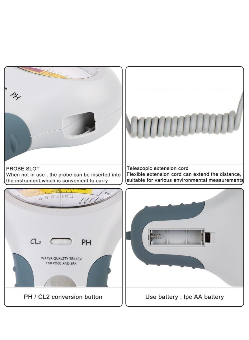 Water Quality Testing Device, pH Tester Water Chlorine Measuring Tool for Swimming Pool