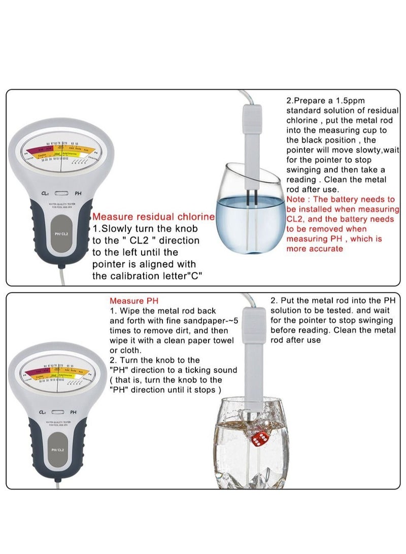 Water Quality Testing Device, pH Tester Water Chlorine Measuring Tool for Swimming Pool