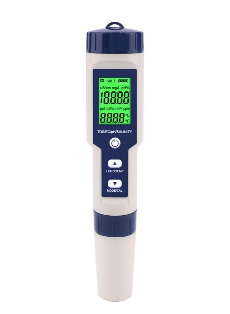 5 in 1 Electronic Household Meter, pH, TDS, EC, Salinity and Temperature Tester for Water Quality, with LCD Display, for Drinking Water, Aquarium, Swimming Pool