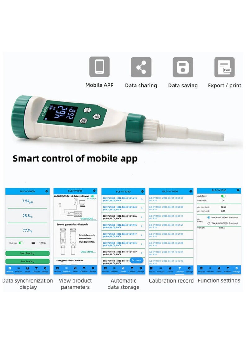 YY-1030 Smart Bluetooth pH Meter, Water Quality Tester Pen, Mobile APP Control, for Soil/Cosmetic/Food/Cheese/Meat Fruit/Dough/Baby Food Supplement