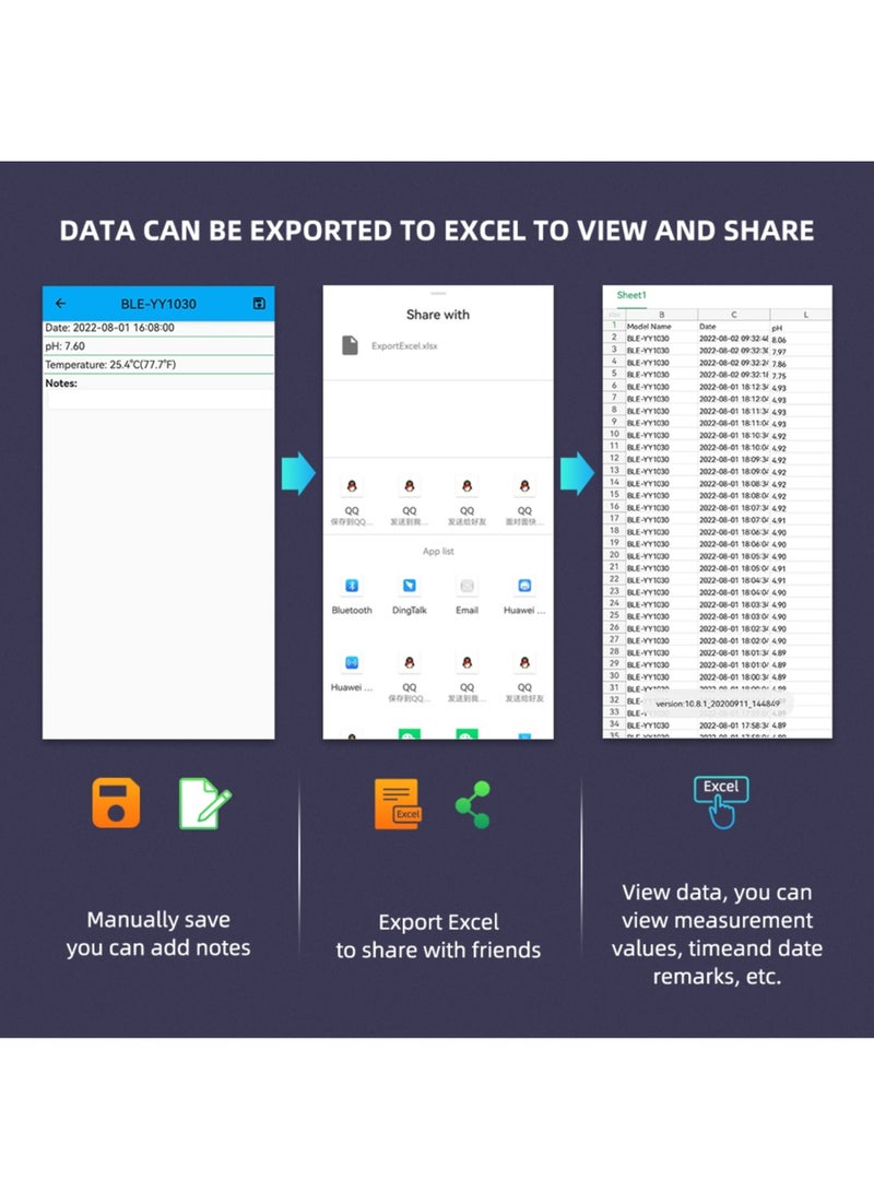 YY-1030 Smart Bluetooth pH Meter, Water Quality Tester Pen, Mobile APP Control, for Soil/Cosmetic/Food/Cheese/Meat Fruit/Dough/Baby Food Supplement
