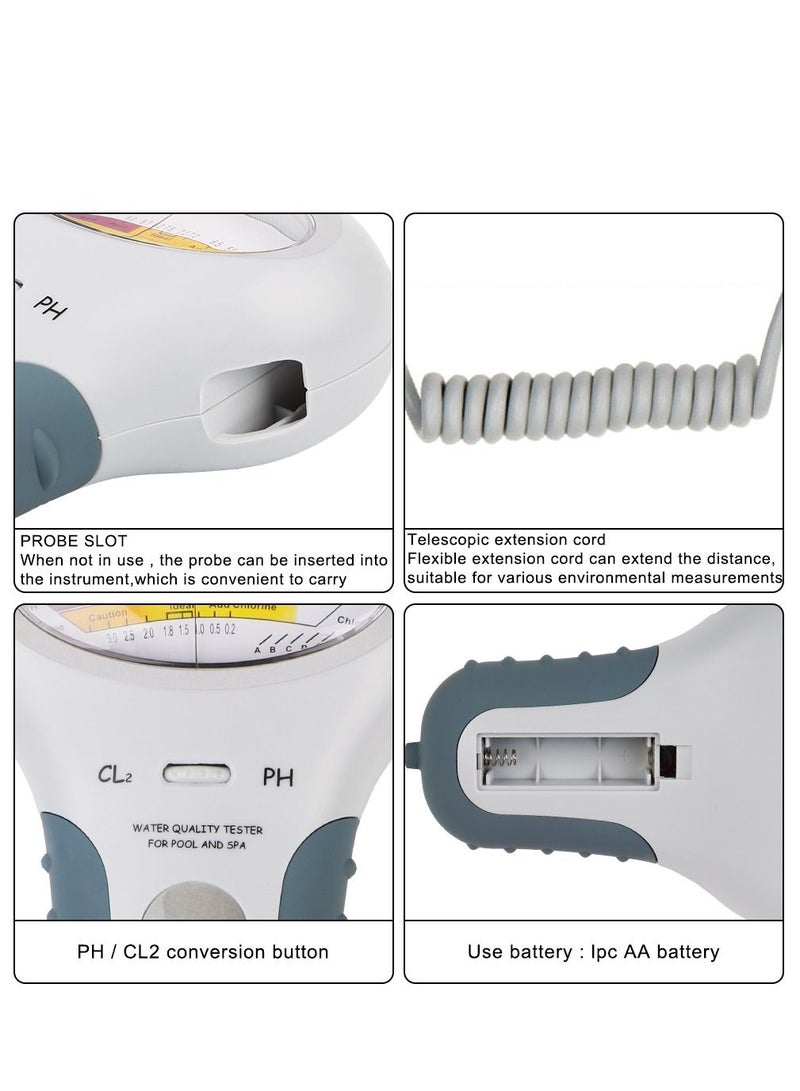 Water Quality Testing Device, pH Tester Water Chlorine Measuring Tool for Swimming Pool