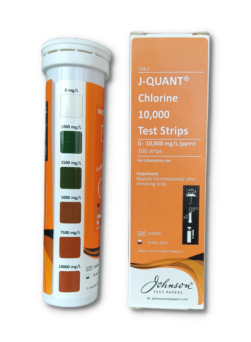 Johnson Chlorine Test Strip, J-Quant, 0 To 10000 PPM, 100 Strips