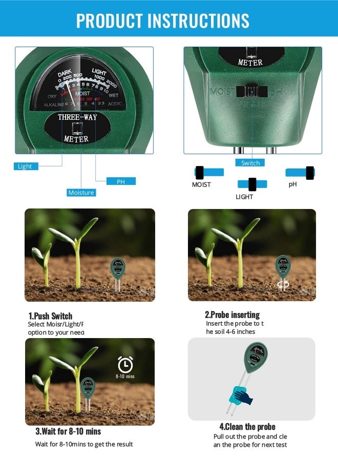 Digital PH Meter, 3-in-1 TDS EC and Temperature Meter, Plant Soil MoistureTester Kit for Home, Garden and Hydroponics