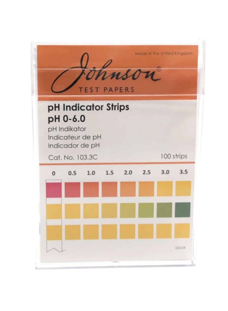 Johnson, pH Indicator Strips Non Bleed, 0 - 6.0