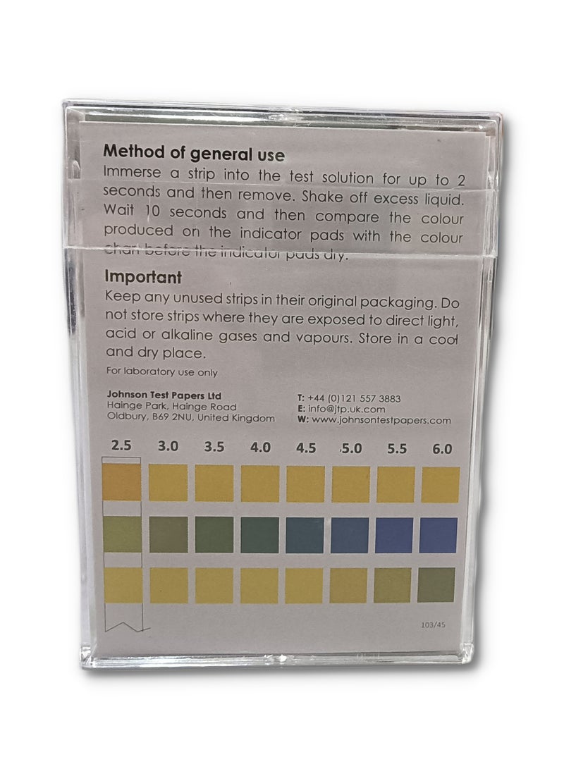 Johnson, pH Indicator Strips Non Bleed, 0 - 6.0