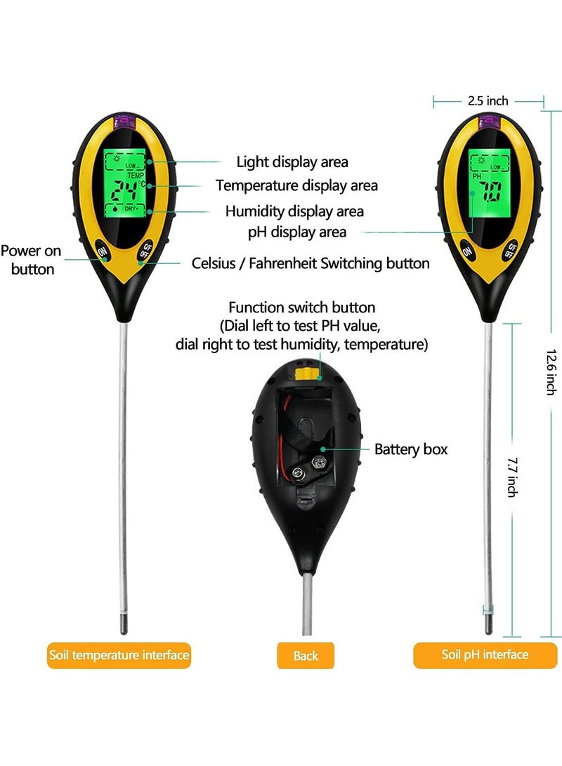 Soil Moisture Meter, Plant Water Monitor 4-in-1 with pH Tester Meter, Gardening Tool Kits for Plant Care, Great for Garden, Lawn, Farm, Indoor & Outdoor Use