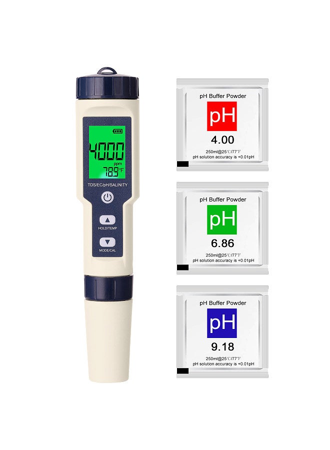 5 in 1 Professional Multi-parameter Combo Testing Meter PH/EC/TDS/Salinity/Thermometer Digital Multi-Function Tester Water Quality Tester