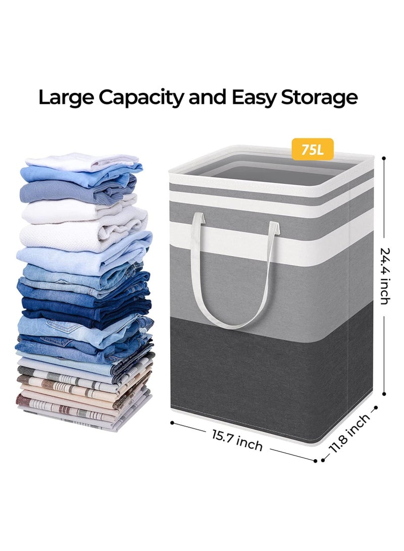 Large Laundry Basket, Waterproof, Freestanding Laundry Hamper, Collapsible Tall Clothes Hamper with Extended Handles for Clothes Toys in the Dorm and Family (75L)