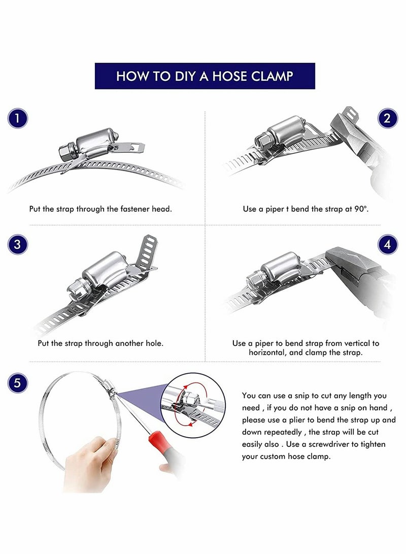 8 Feet Hoses Clamps Fasteners Worm Stainless Steel Large Hose Drive Adjustable Pipe for Intercooler Tube and Fuel Line