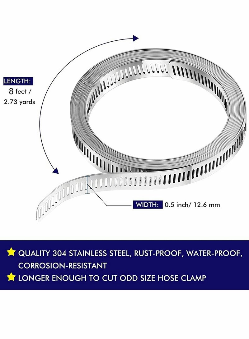 8 Feet Hoses Clamps Fasteners Worm Stainless Steel Large Hose Drive Adjustable Pipe for Intercooler Tube and Fuel Line