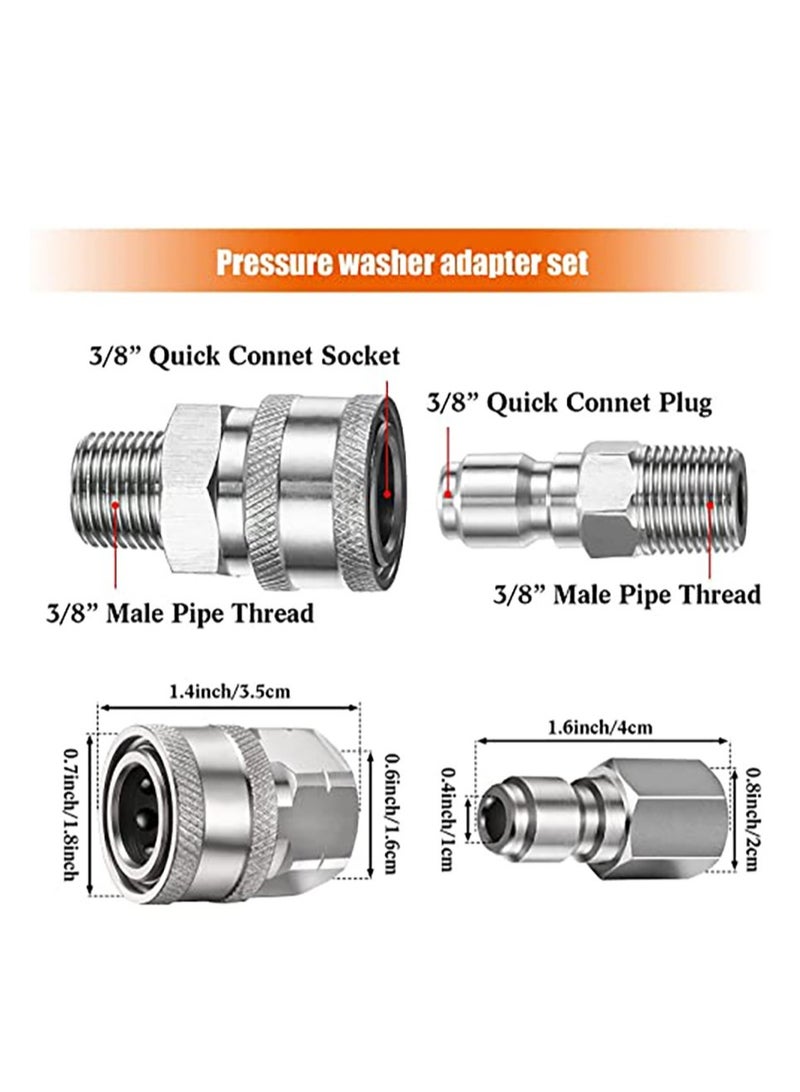 2 Sets NPT 3/8 Inch Pressure Washer Coupler Stainless Steel Male and Female Quick Connector Kit Pressure Washer Adapter(Internal Thread, External Thread)