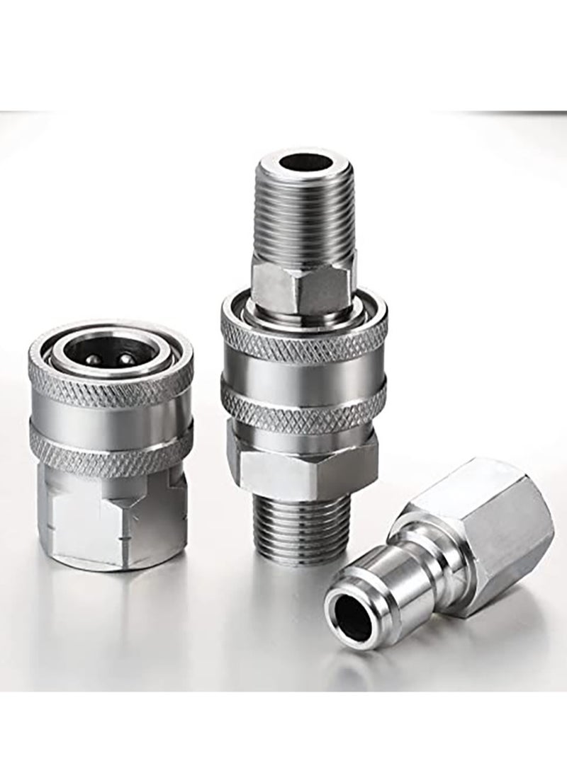 2 Sets NPT 3/8 Inch Pressure Washer Coupler Stainless Steel Male and Female Quick Connector Kit Pressure Washer Adapter(Internal Thread, External Thread)