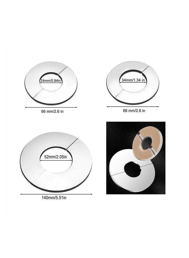 Decorative Faucet Cover Pipe Covers, Escutcheon Plate Pack of 9, Stainless Steel Plumbing Cover Plates, Self Adhesive Water Pipe Cover for 24mm 34mm 52mm Diameter Pipe