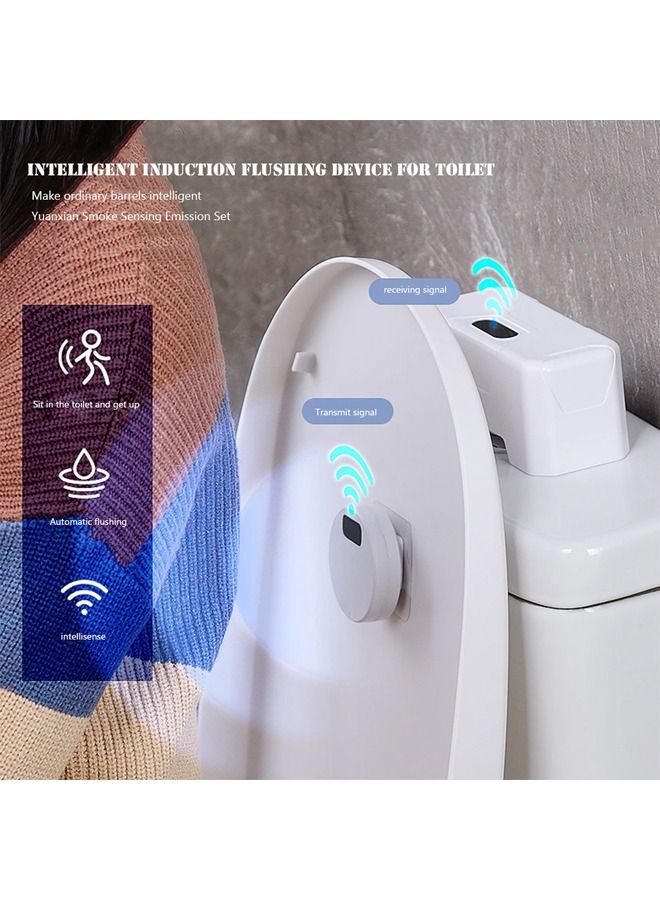 Toilets Flush Valves IPX5 Waterproof Smart Toilets Flush Sensor Button Splash-proof with Wireless Transmitter for Public Toilets