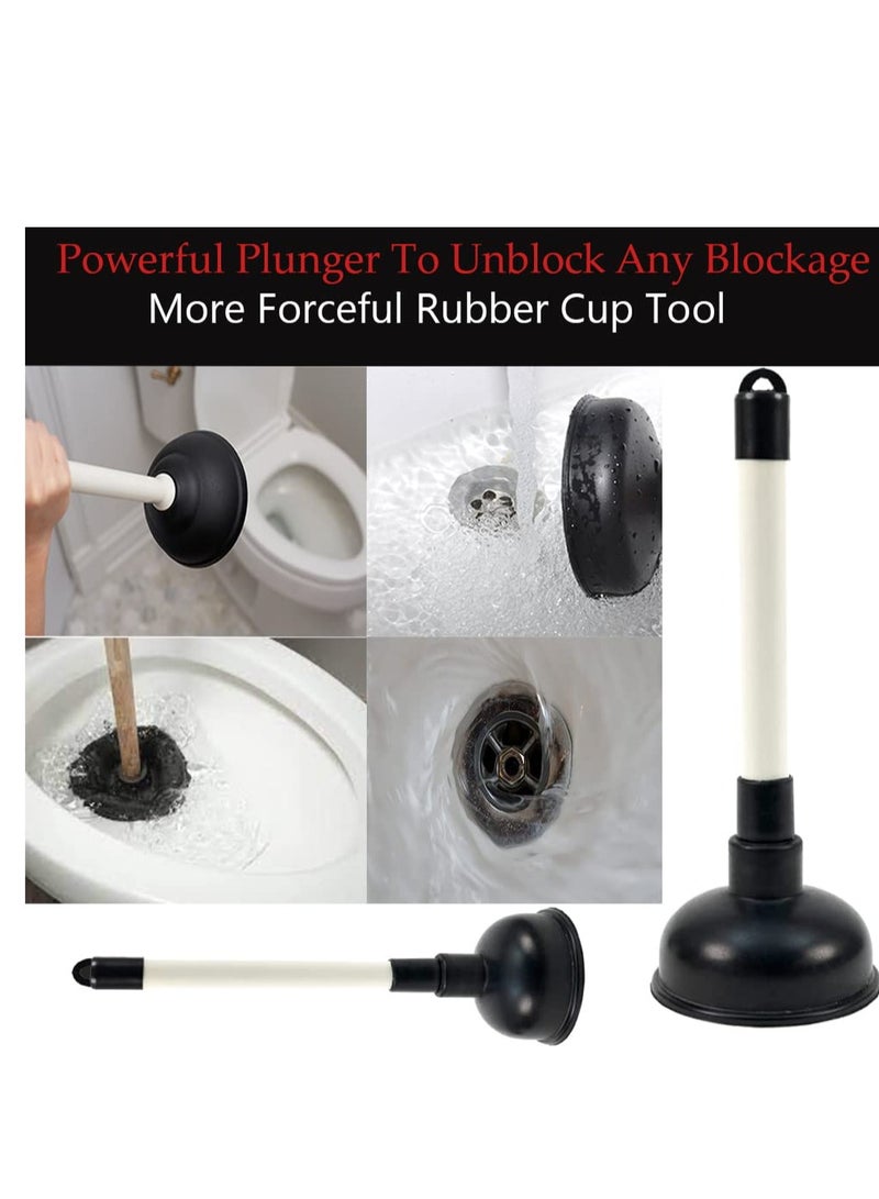 Powerful Sink Plunger Heavy Duty Sink Unblocker plumbing tools with 22.5cm (9 inch) Handle and 10cm (4 inch) Rubber Suction Cup for,Toilet,Kitchen Sink,Shower and Drain Unblocker, White/Black