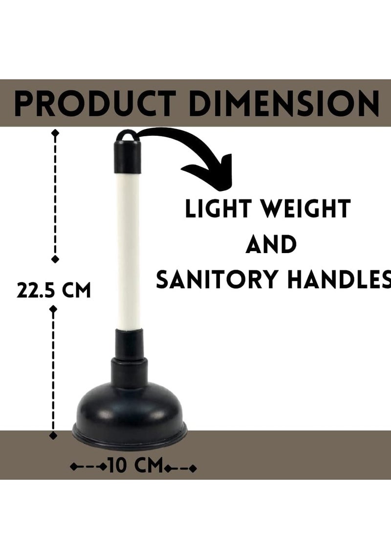 Powerful Sink Plunger Heavy Duty Sink Unblocker plumbing tools with 22.5cm (9 inch) Handle and 10cm (4 inch) Rubber Suction Cup for,Toilet,Kitchen Sink,Shower and Drain Unblocker, White/Black