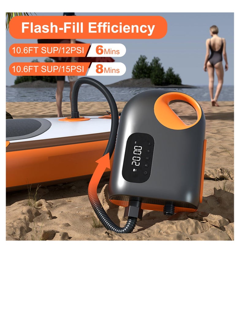 Electric SUP Pump, 20PSI Paddleboard Air Pump with Auto-Stop, Rechargeable SUP Electric Inflator, 12V DC Car Connector, Ideal for Paddle Boards, Air Tents & Awnings