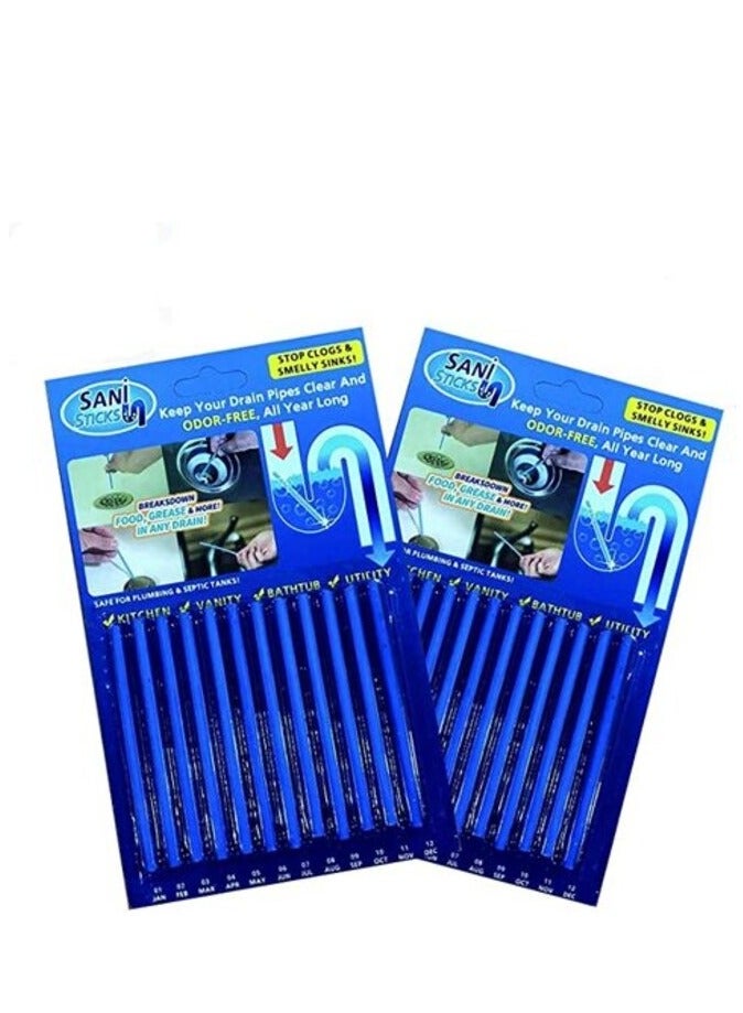 Sani Sticks - Sani Sticks Drain Cleaner Cleaning Sticks Sewage Decontamination Deodorant The Kitchen Toilet Bathtub 2 Pack (24 Sticks)