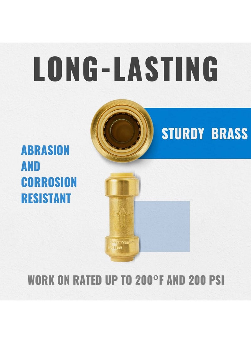 SYOSI 2Pcs 1/2 Inch Push-to-Connect Check Valve, Push Fit Plumbing Fittings with Disconnect Clip, No Lead Brass Check Valve for Copper, PE-RT, CPVC Pipe