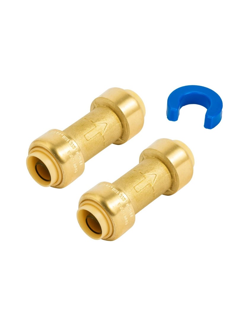 SYOSI 2Pcs 1/2 Inch Push-to-Connect Check Valve, Push Fit Plumbing Fittings with Disconnect Clip, No Lead Brass Check Valve for Copper, PE-RT, CPVC Pipe