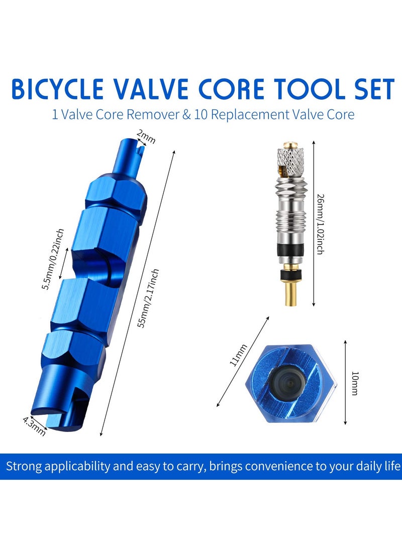 SYOSI Valve Core Remover Tool Kit Blue Bicycle Valve Core Tightening Tool and 10 Pieces Valve Cores Brass for Bike Bicycle Tire Application