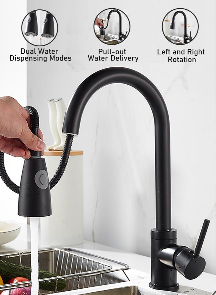 Single Handle High Arc Kitchen Faucet with Pull Down Sprayer, Stainless Steel Modern Faucet, 360° Swivel Spout
